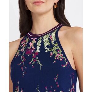 Daniel Rain Rora Halter Sweater Tank Size Large Navy Floral NWOT